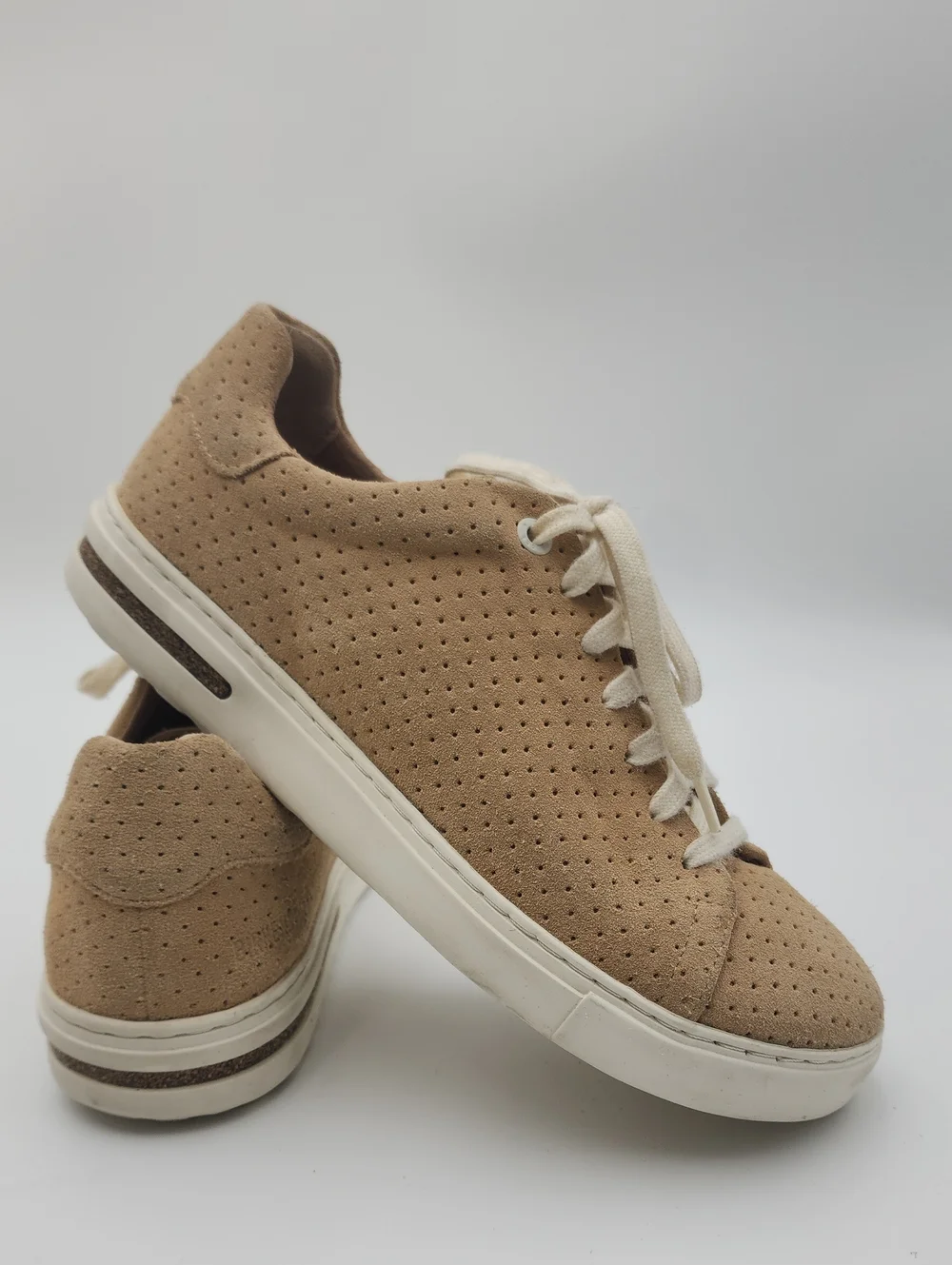 Birkenstock Women's Suede bend low Sneaker in Tan with White Laces Size 7
